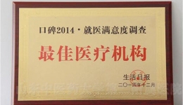 我院荣获生活日报“口碑2014省城医疗机构就医满意度调查”最佳医疗机构称号
